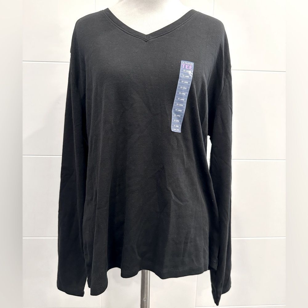 NWT XXL Black V-Neck Long Sleeve Shirt